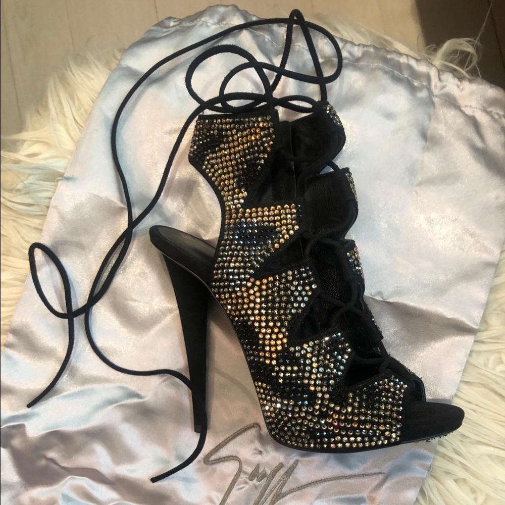 Giuseppe Zannoti crystallized lace up booties